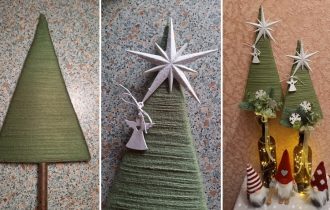 Новогодний декор из картона и ниток