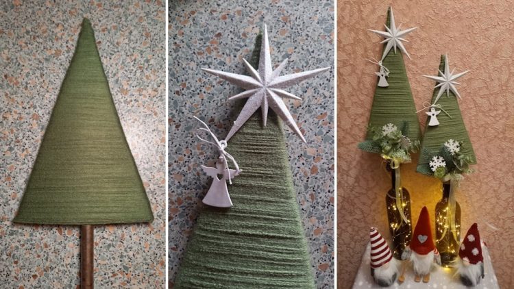 Новогодний декор из картона и ниток
